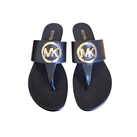 Michael Kors Black Leather Logo Sandals Size 6.5M - Picture 2 of 9